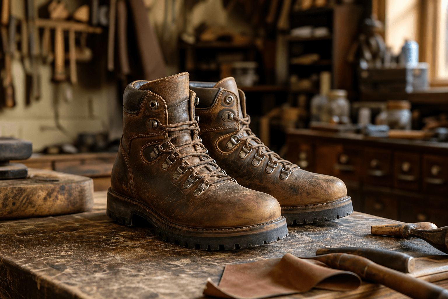 Reparación y resolado de mountain boots en el taller Hípola de Madrid